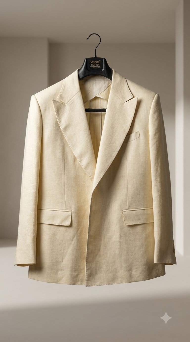 Custom Ivory Linen Jacket — made to measure by Sana Tailor, Jaipur