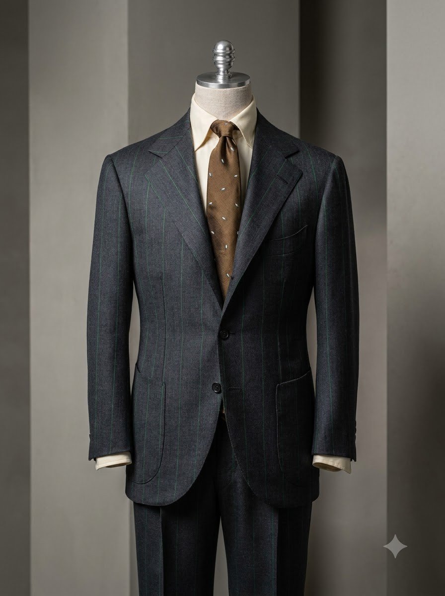 Custom Green Pinstripe Suit — made to measure by Sana Tailor, Jaipur